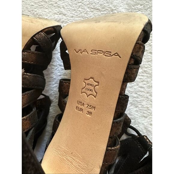 Via Spiga women’s Metallic Brown Shiny Copper Lace Up Stiletto - 7.5 / 38 - Picture 8 of 9